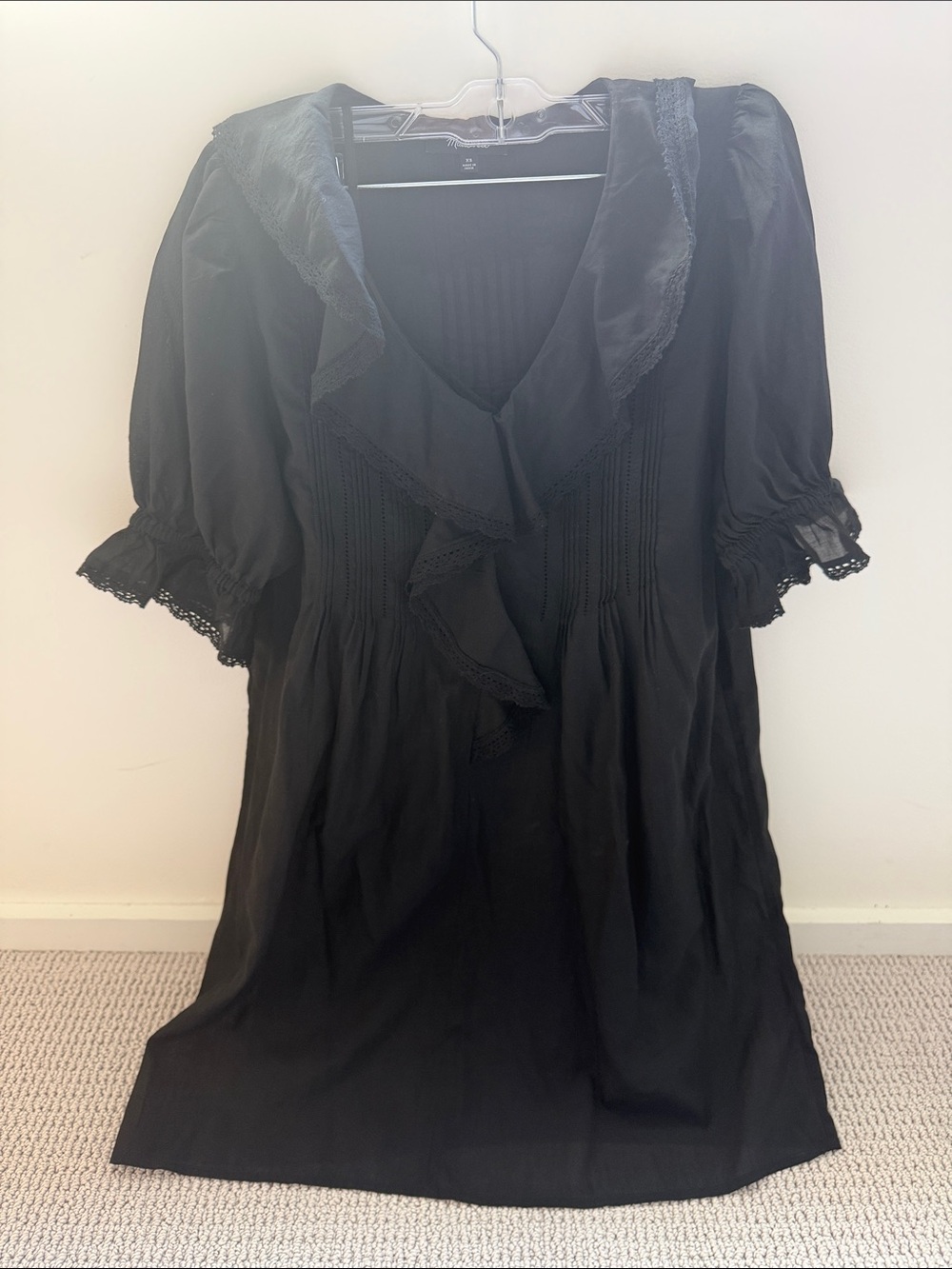 Madewell Black Mini Dress with Ruffle & Lace Trim